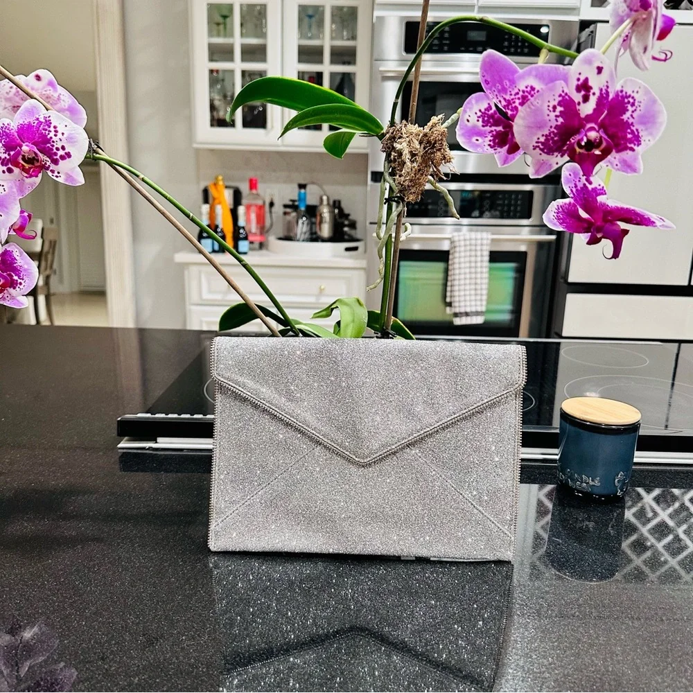 Rebecca Minkoff Silver Glitter Leo Clutch EUC - Picture 10 of 17